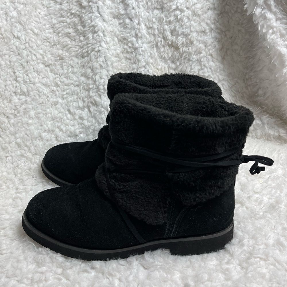Style & Co Zijune leather suede black Ankle Boots faux fur accent & lining SZ10 - Picture 4 of 9